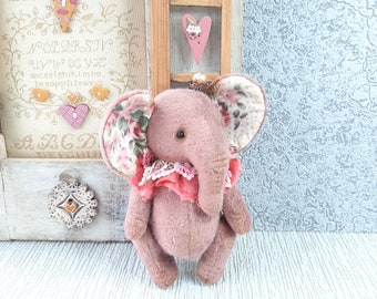 OOAK Teddy Pink Elephant: Pocket Plush Art Doll