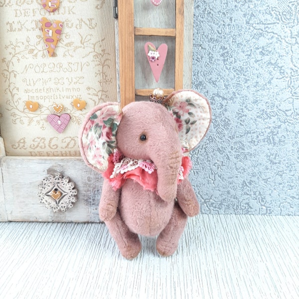 Teddy pink elephant Artist teddy bear  Pocket toy elephant for happiness