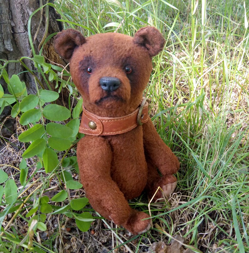 Teddy Brown Bear Plush With a Collar Antique Bear Toy | Etsy