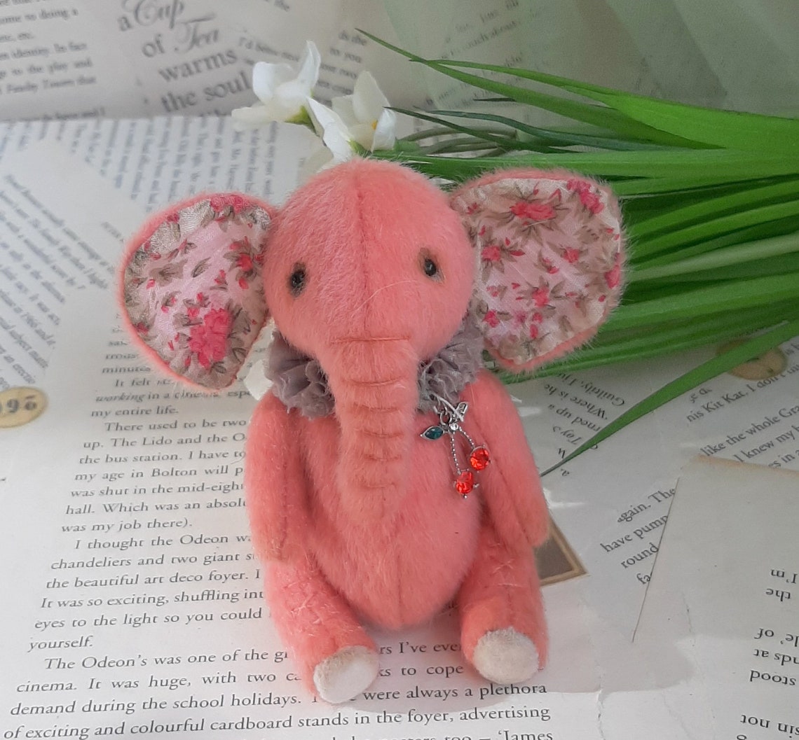 Miniature pink teddy elephant Toy for a doll or dollhouse Gift Etsy