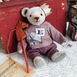 Artist teddy bear Teddy bear in clothes with a horse and a crown image 8