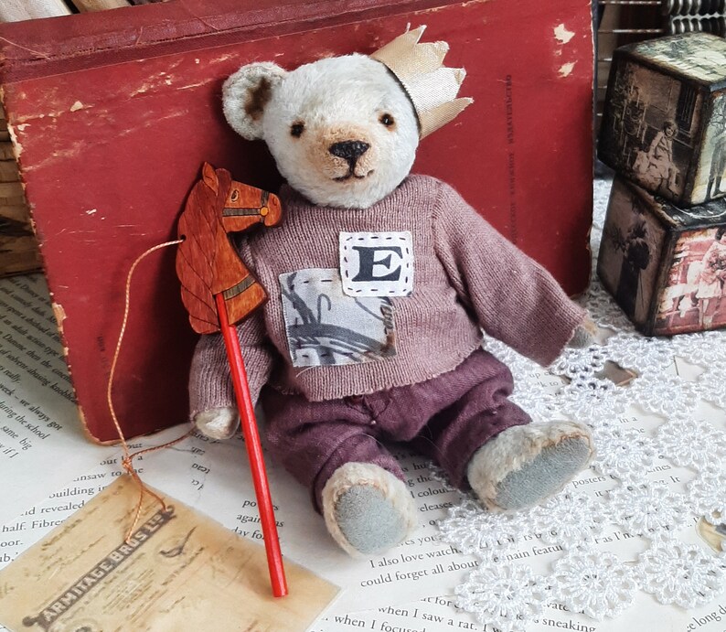 Artist teddy bear Teddy bear in clothes with a horse and a crown image 8
