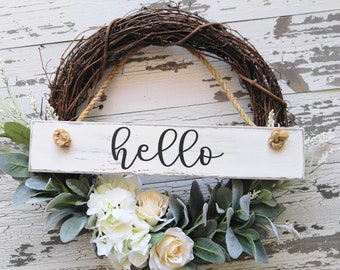 Farmhouse Wreath - Grapevine Wreath - Welcome Wreath - Front Door Wreath - Porch Wreath - Year Round Wreath - Spring Wreath - Summer Wreath