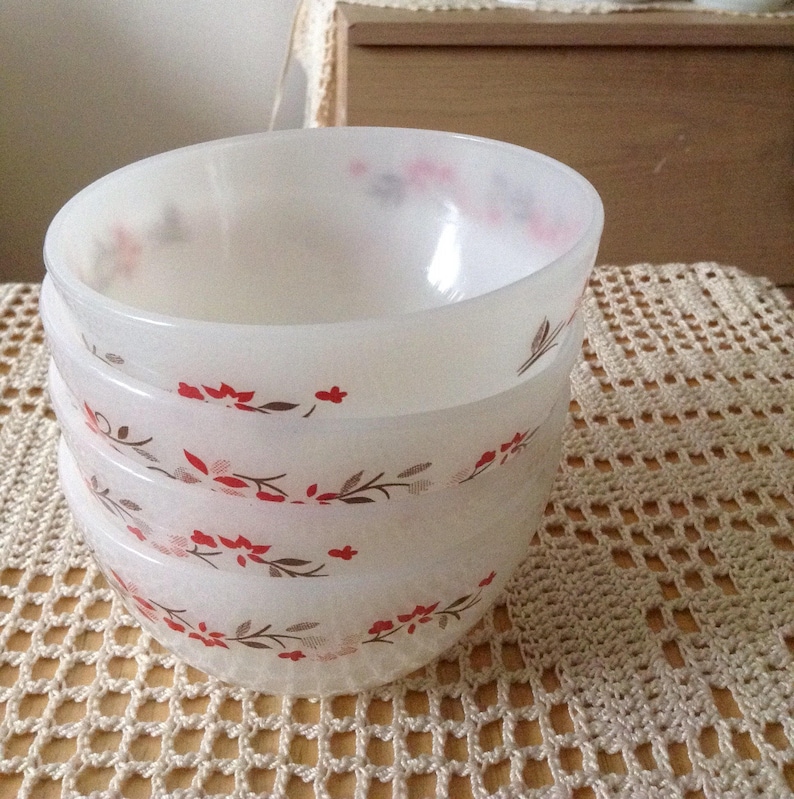 set of four Vintage Termocrisa glass dessert or small soup bowls Christmas flower pattern