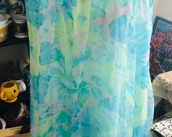 Vintage multi-colour tie-die nightie,  nylon nightgown, sleeveless knee-length 1980's, size M by Queentex.