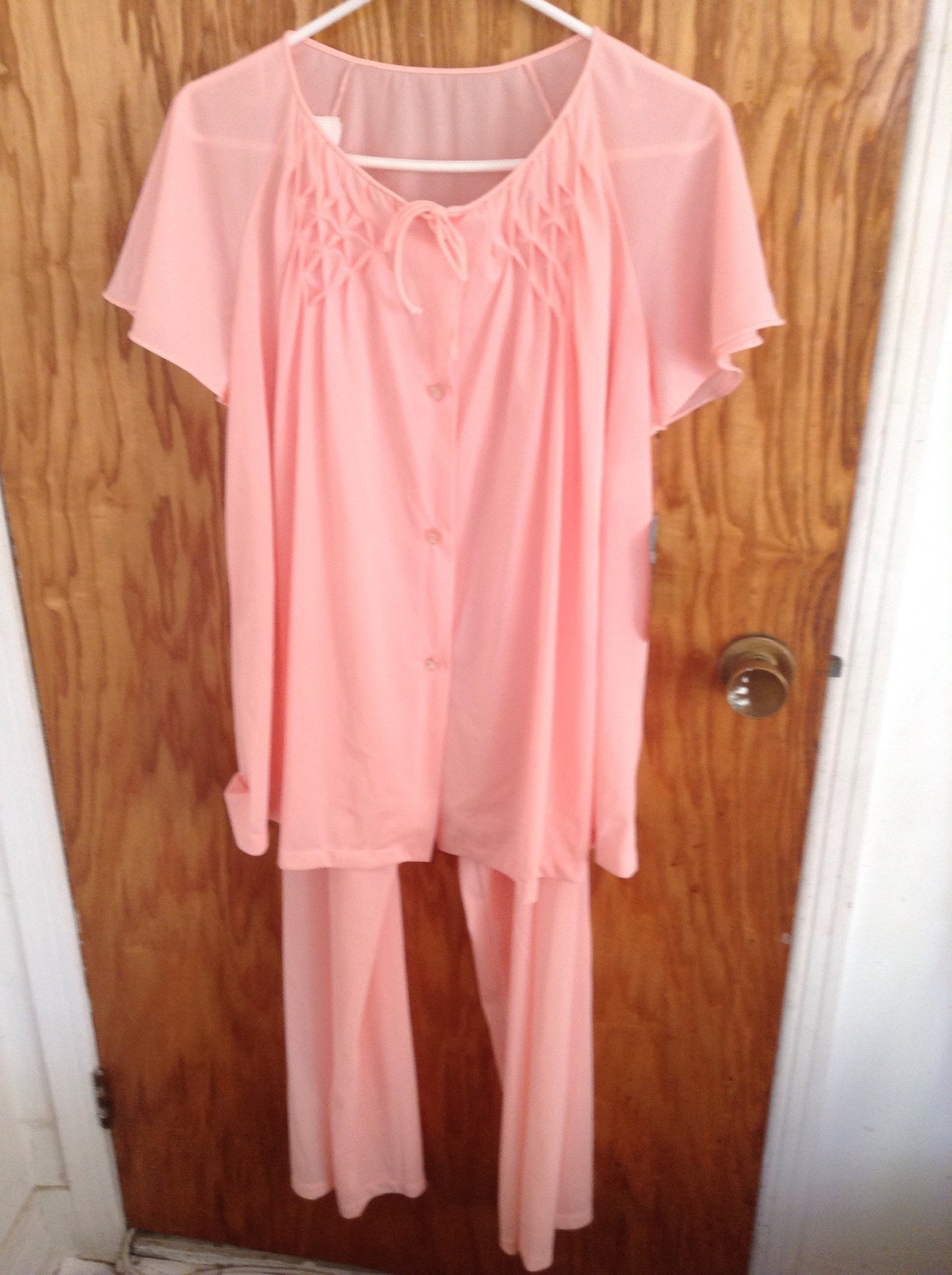 Peach nylon tricot pajamas loungewear by Kayser new deadstock Etsy