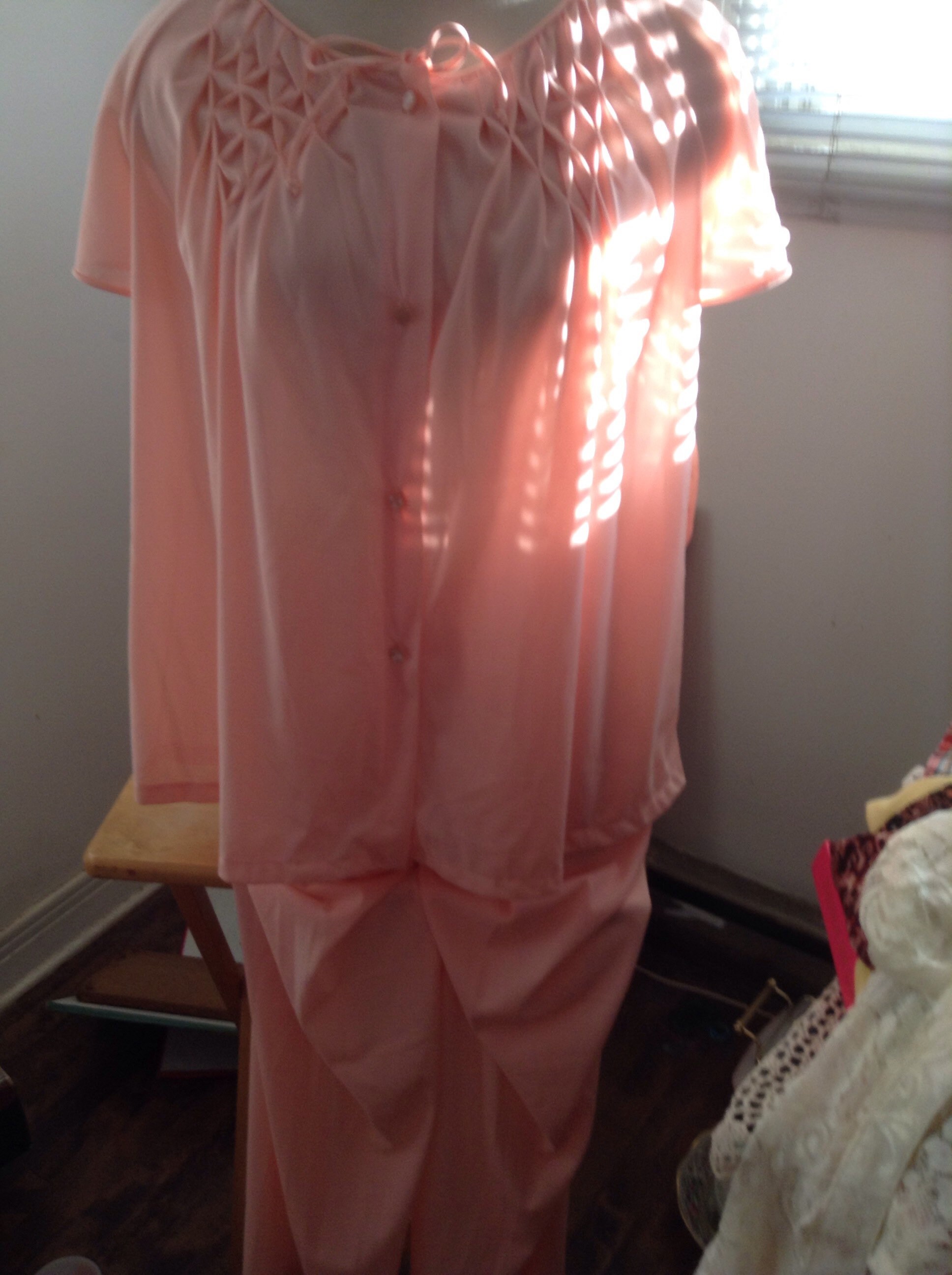 Peach nylon tricot pajamas loungewear by Kayser new deadstock Etsy