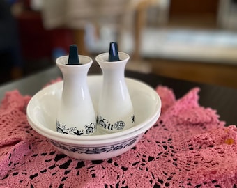Corelle Old Town Blue Onion Salt Pepper Shakers, Two 6-Inch Cereal Bowls