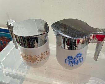 Gemco Blue Cornflower and Butterfly Gold creamers, excellent condition