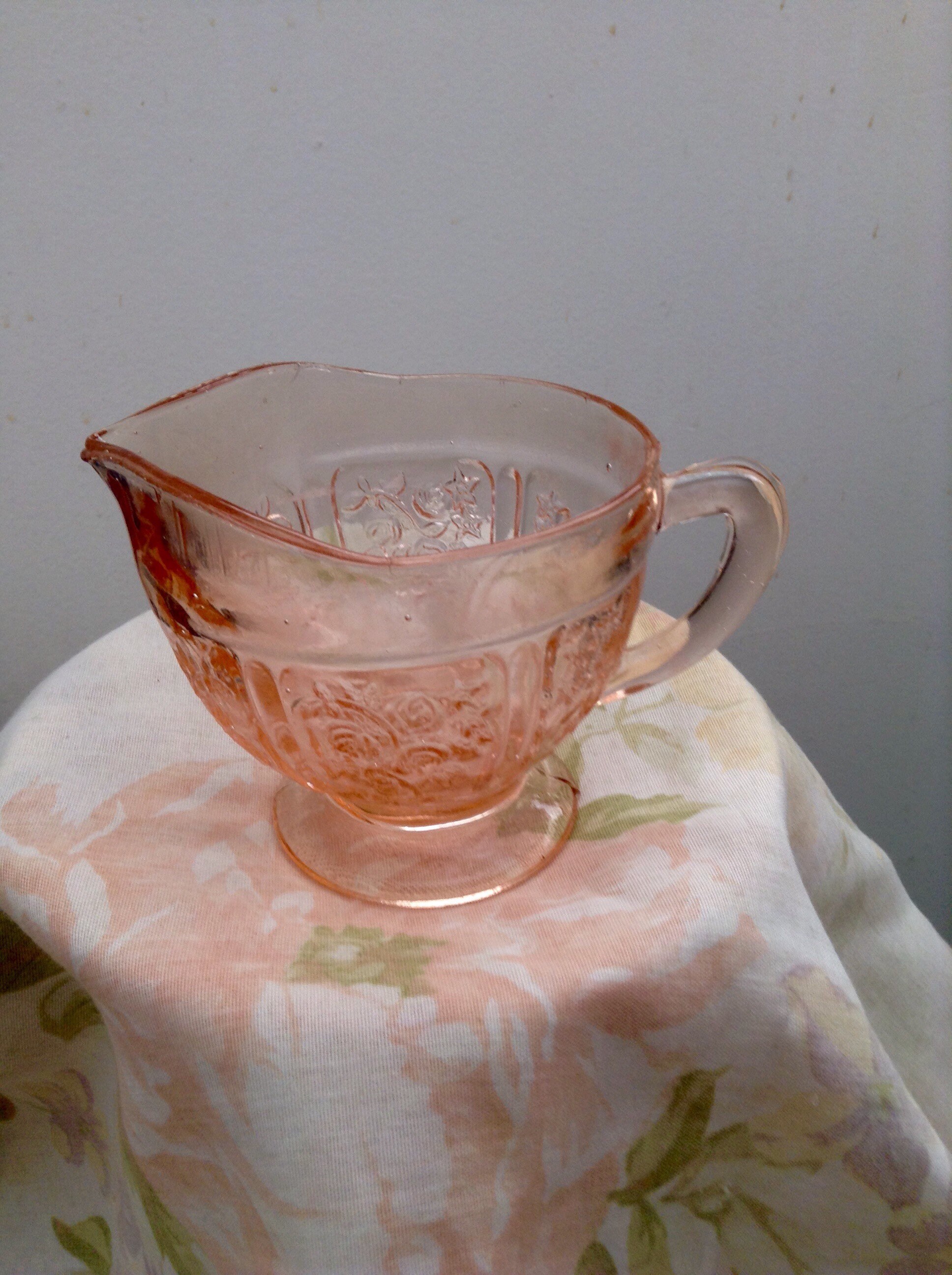 Pink depression glass creamer open sugar bowl and matching Etsy