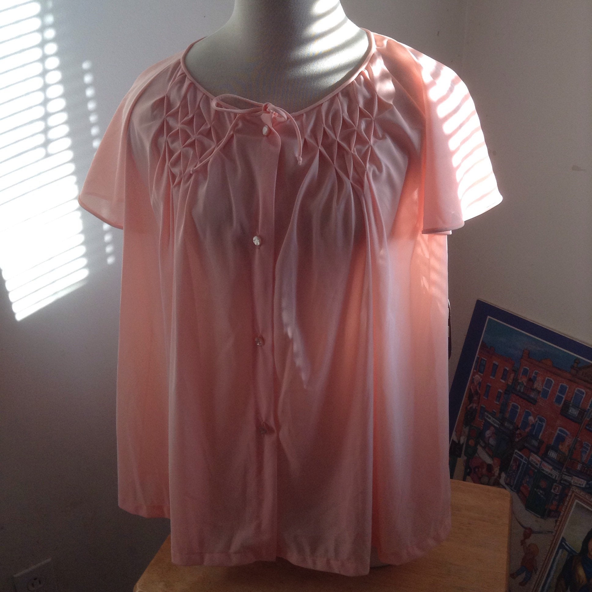 Peach nylon tricot pajamas loungewear by Kayser new deadstock Etsy