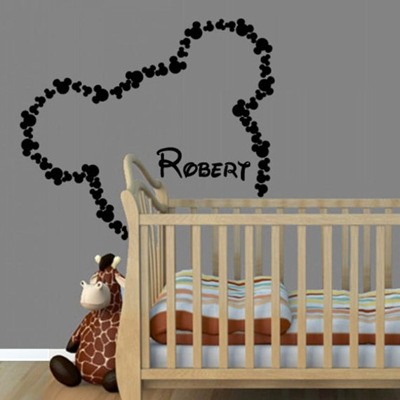 Mickey Mouse Ears Wall Decal Personalized Baby Name Decor Bedroom Decorations Sticker Custom Nursery Home Room Overal Size 46x42 Inch M1702