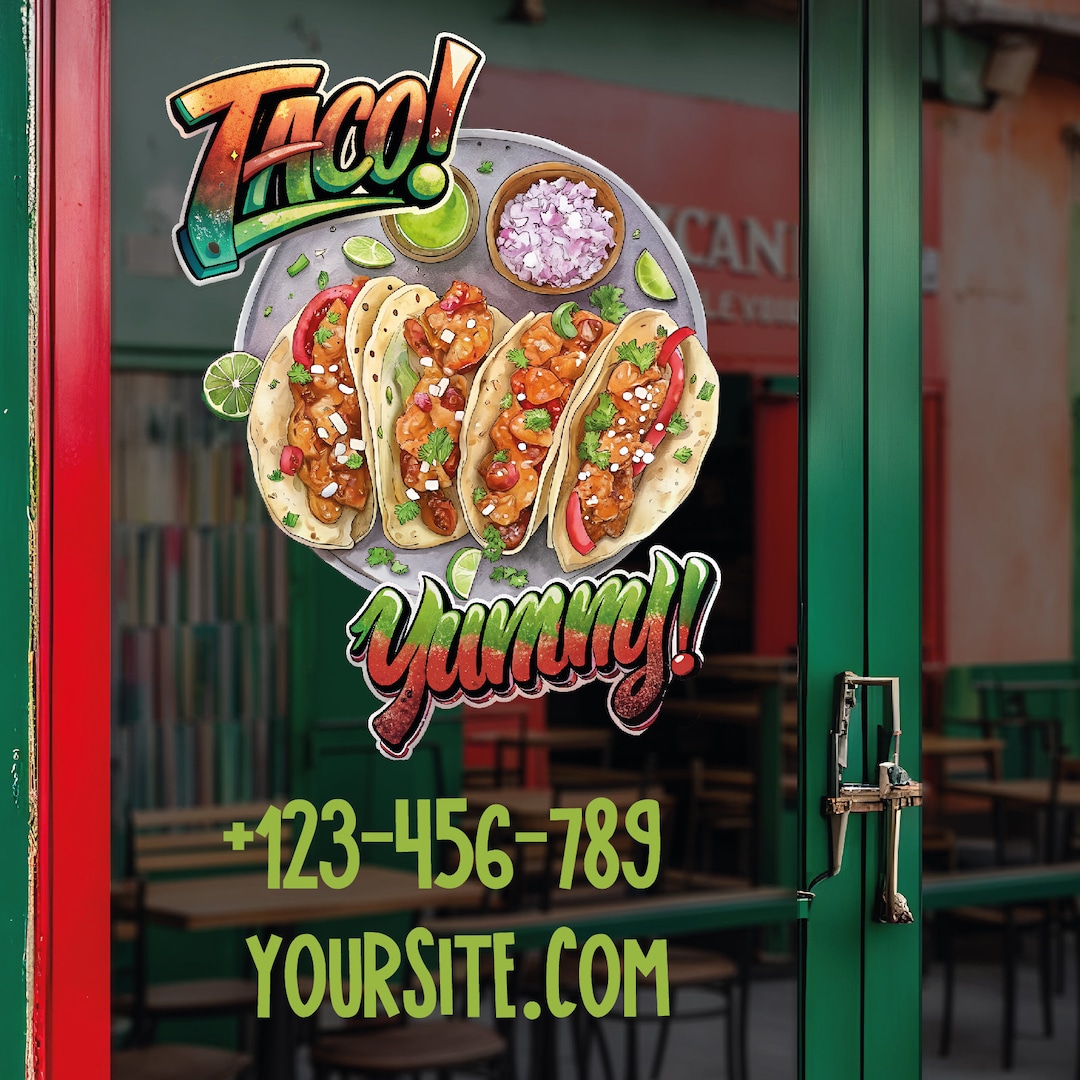 Mexican Taco Cafe Storefront Restaurant Sign Decal Custom Company Name ...