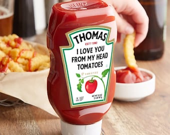 Etiqueta personalizada de salsa de tomate y salsa de tomate, calcomanía divertida, regalo novedoso, cumpleaños, aniversario, Navidad, Baby shower