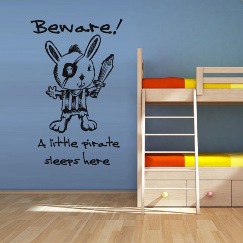 Rabbit Pirate Wall Decal Kids Bedroom Decorations Beware Little Pirate Sticker Wall Graphics Art Decor Vinyl Nursery Kids Playroom Rvz1131