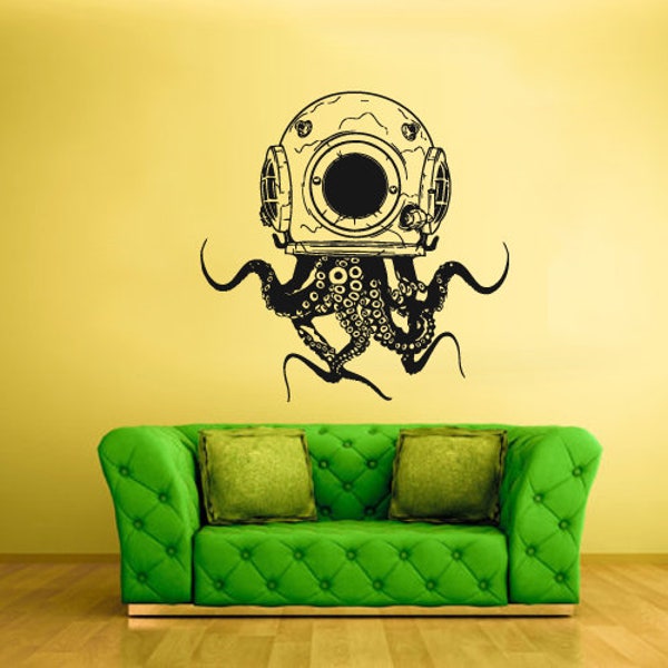 Octopus Wall Decal Tentacles Scuba Helmet rvz2284