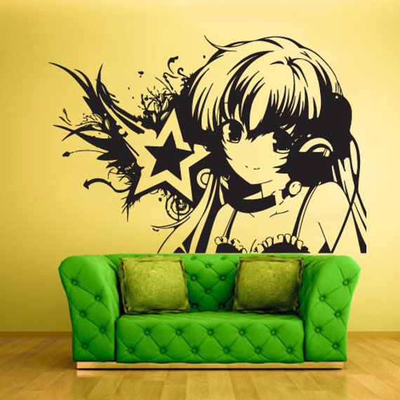 Anime Girl Wall Decal Anime Singer Hatsune Miku Sticker Wall Art Manga Anime Decor Wall Decorations Bedroom Room House Girls Boys Kids Z427