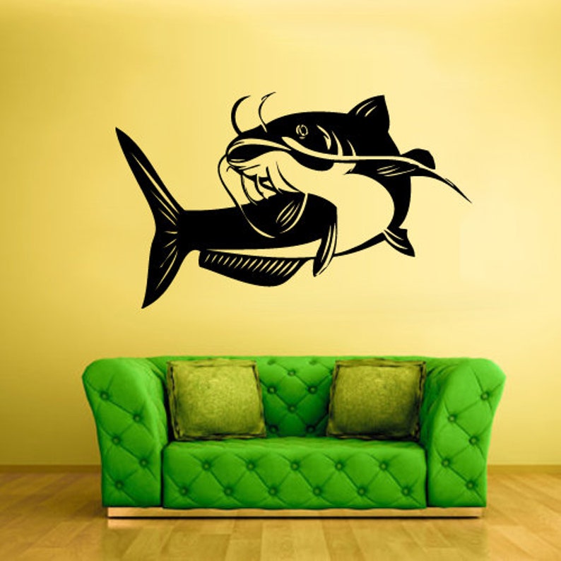 Bass Wall Decal Catfish Fish Sticker Sea Decor Ocean Room Decorations Fishing Art Vinyl Graphics Home Mural Boys Girls Rvz2261