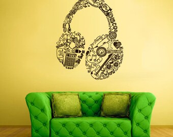 Doodle Headphones Wall Decal Music Sticker decor rvz2455