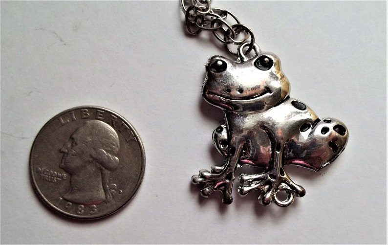 Vintage Frog Pendant Silver Tone on Long Silver Tone Rolo Chain Unisex