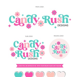 Floral Logo, Pink Retro Logo, Colorful Bright Logo, Flowers Logo, Vintage Style Logo, Fun Funky Logo, Sweet Candy Color Logo, Vibrant Logo