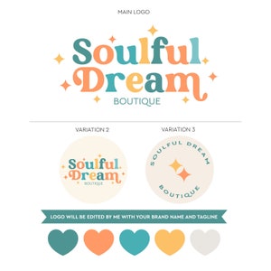 Retro Logo Design - Modern Boho Colorful Logo - Fun Bright Logo - 70s Hippie Logo - Business Logo - Shop Logo - Vlog Logo - Blogger Logo