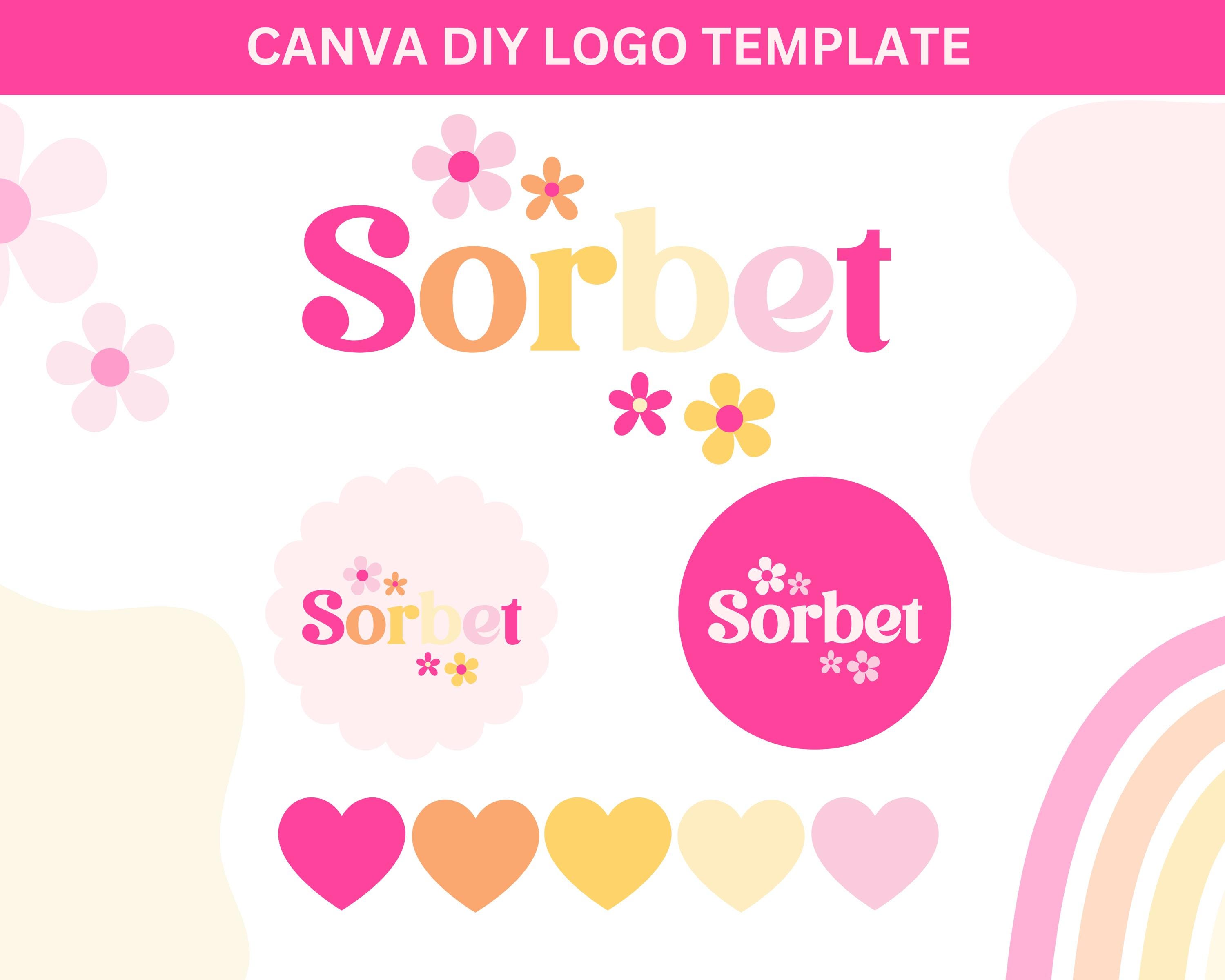 Retro Logo Design Editable Canva Template - Floral Logo With Pink ...