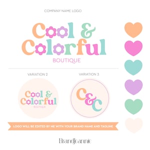 Colorful Pastel Retro Logo, 70s Hippie Style Boho Floral  Logo, Bright Modern Logo, Blogger Feminine Logo, Photography Logo and branding