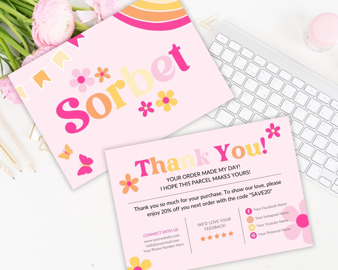 Thank You Card Template Editable in Canva, Pink Floral Colorful Retro ...