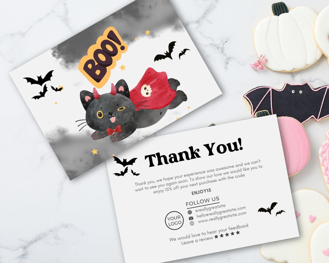 Halloween Thank You Card Template, Spooky Business Editable Thank You ...