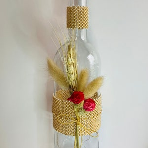 75 cl glass bottle / Weaving of gold and ivory Miyuki seed beads / Dried flowers