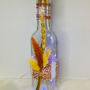 37.5 cl glass bottle / Weaving of ivory and orange Miyuki seed beads / Dried flowers