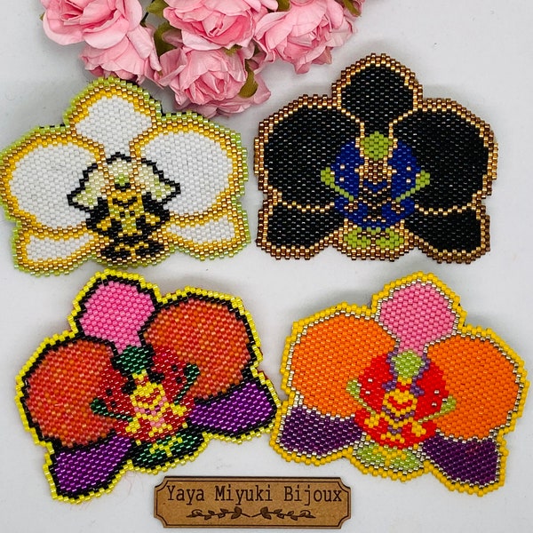 Broche Orchidée en perles Miyuki tissées à l'aiguille / pièce unique / 4 modèles