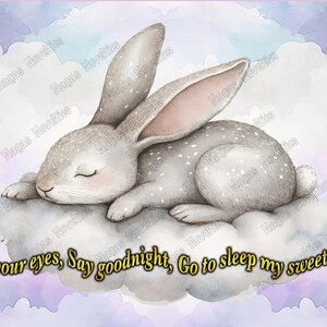 Baby Bunny Nursery Art Print: Sleeping Rabbit Wall Decor (Digital Download 16x20in JPG)