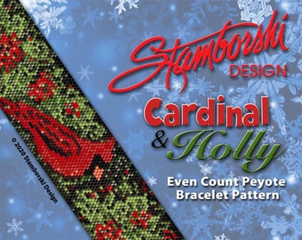 Cardinal & Holly Peyote Bracelet Pattern – Winter Theme (PDF Pattern)