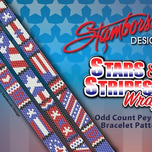 Stars & Stripes Wrap - Odd count peyote bracelet, peyote stitch, PDF pattern