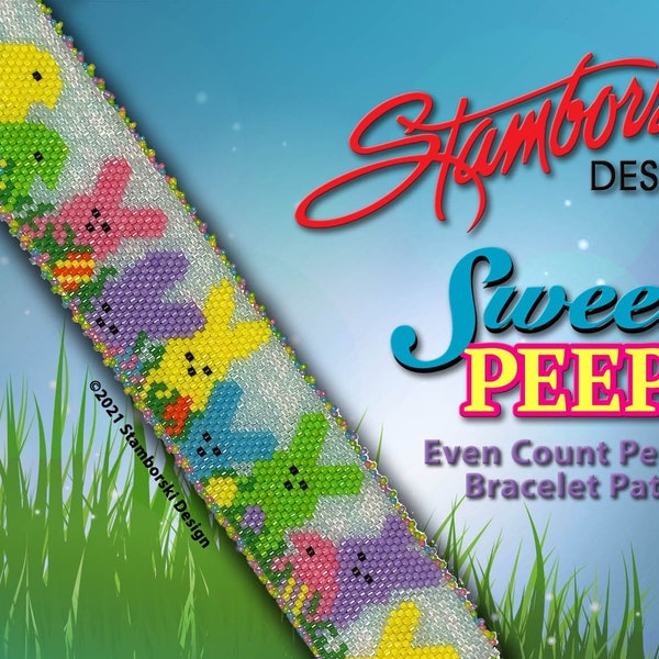 Sweet PEEPS - Even count peyote pattern, peyote bracelet, PDF pattern