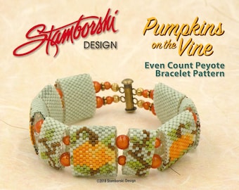 Pumpkins on the Vine - Even count, peyote stitch, carrier bead patterns, PDF