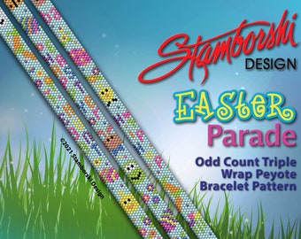 Easter Parade - Odd count peyote triple wrap pattern, peyote bracelet, PDF pattern