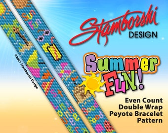 Summer Fun - Even count, double wrap peyote bracelet, PDF pattern