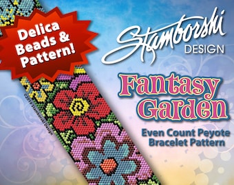 Fantasy Garden - Peyote Bracelet Kit, Includes: pattern, 14 colors of Delica beads