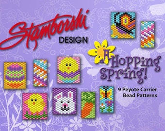 A Hopping Spring- 9 peyote, carrier bead patterns, PDF