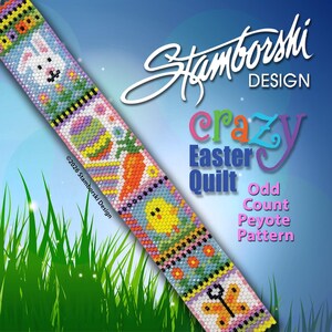 Easter Quilt Peyote Bracelet Pattern – Bunny, Eggs, Chick (PDF Pattern)