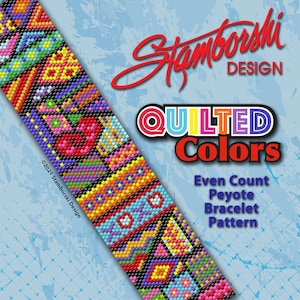 Colores acolchados - Pulsera peyote de conteo par, patrón en PDF