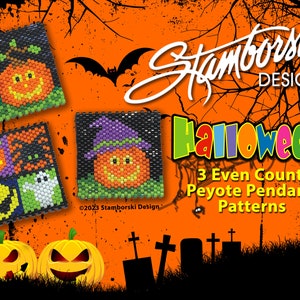 Halloween Faces Pendant - Even count, peyote pendants, PDF pattern