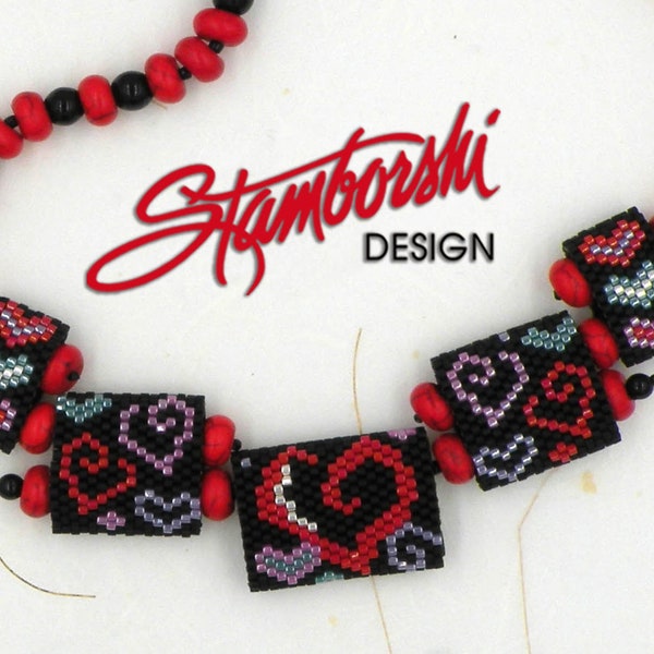 Crazy Hearts  -  Valentine, Peyote carrier bead Necklace Pattern/PDF