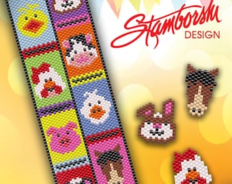 Patrón PDF de pulsera de peyote con temática de animales de feria.