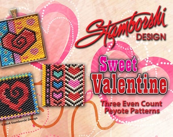 Sweet Valentine - Three Even count peyote pendant patterns, PDF pattern