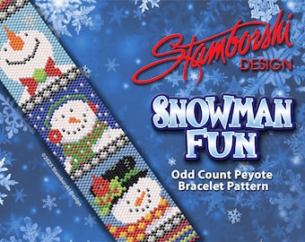 Snowman Fun - Bracelet PDF Pattern - Odd count Peyote PDF pattern, Christmas PDF Pattern