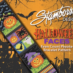 Halloween Faces - Even Count Peyote Bracelet Pattern, PDF pattern, Halloween Bracelet